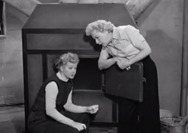 I Love Lucy S02 E03 Lucy and Ethel listen at furnace